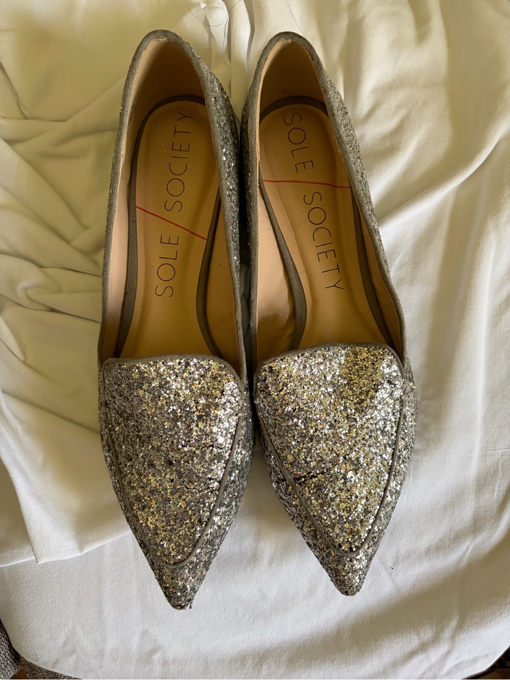Sole Society Silver Glitter Pointed Loafer Flats
